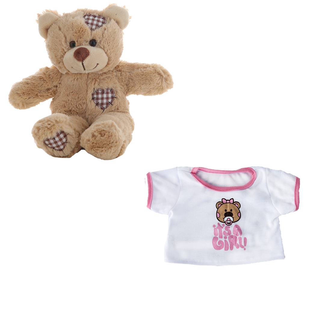 8 Inch Brown Bear Plush with “It’s A Girl” Tee Outfit – 16 Inch
