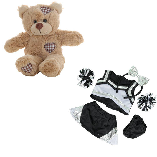 Brown Bear 8 Inch Plush with Silver Black Cheer Outfit 16 Inch