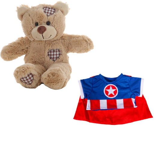 Brown Bear 8 Inch with “Bear Ican Hero” Tee & Cape Plush