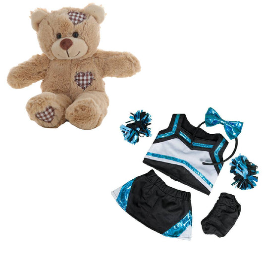 Brown Bear 8 Inch Plush with Teal Black Cheer Outfit – 16 Inch