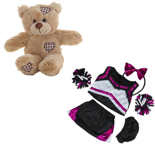 Brown Bear 8 Inch Plush with Hot Pink Black Cheer Outfit 16 Inch