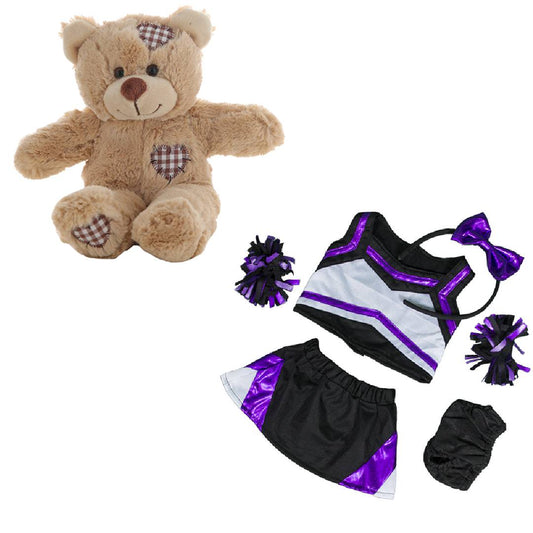 Brown Bear 8 Inch Plush with Purple Black Cheer Outfit 16 Inch
