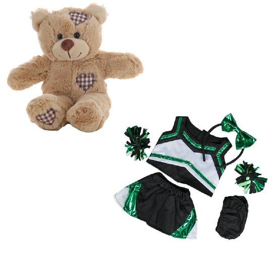 Brown Bear 8 Inch Plush with Green Black Cheer Outfit 16 Inch