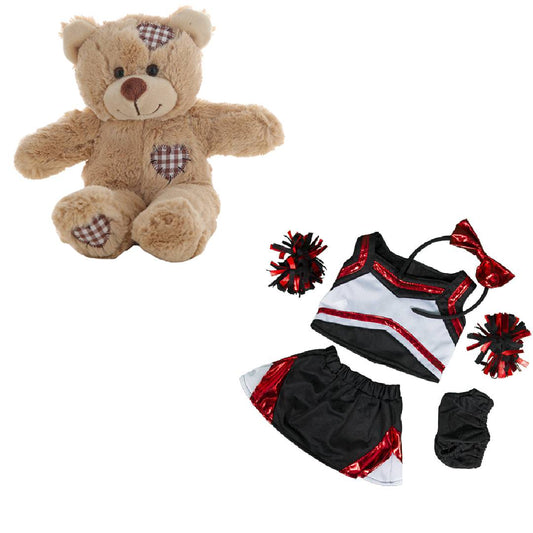 Brown Bear 8 Inch Plush with Red Black Cheer Outfit 16 Inch