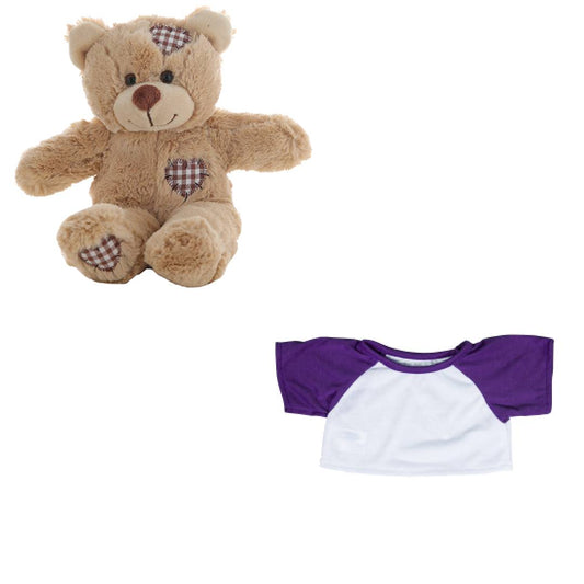 Brown Bear 8 Inch Plush with White & Purple Tee – 16 Inch