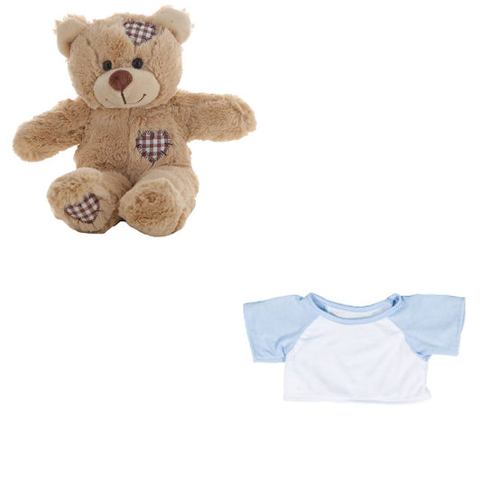 Brown Bear 8 Inch Plush with White & Light Blue Tee – 16 Inch