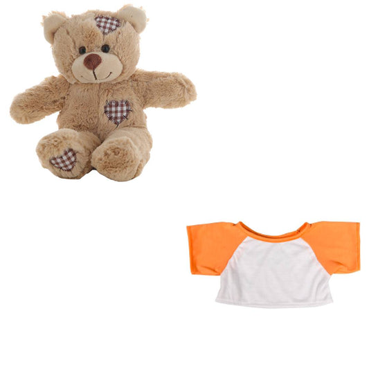 Brown Bear 8 Inch Plush with White & Orange Tee – 16 Inch