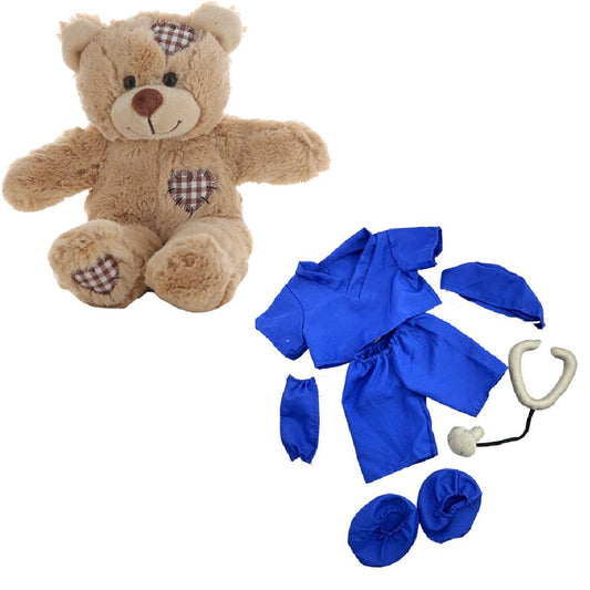 Brown Bear 8 Inch Plush with Dark Blue Scrubs Outfit