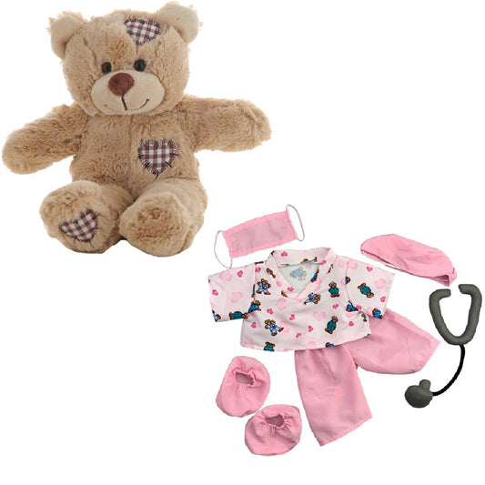 Brown Bear 8 Inch Plush with Pink Scrubs Outfit