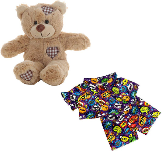 Brown Bear 8 Inch Plush with Purple Superhero Pajamas