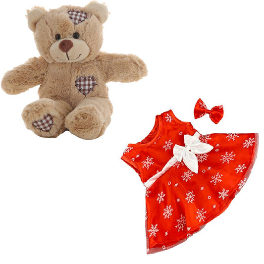 Brown Bear 8 Inch Plush with Red Snowflake Dress & Hair Bow