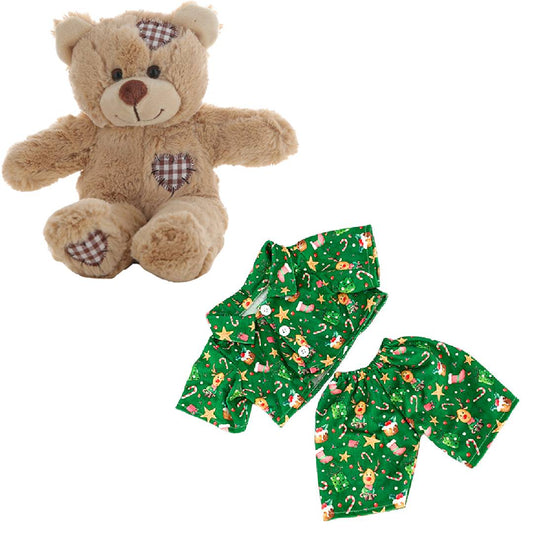 Brown Bear 8 Inch Plush with Green Reindeer Pajamas