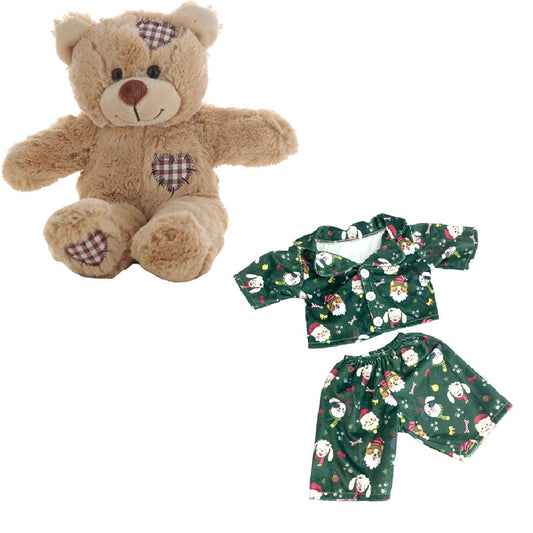 Brown Bear 8 Inch Plush with Green Festive Pets Pajamas