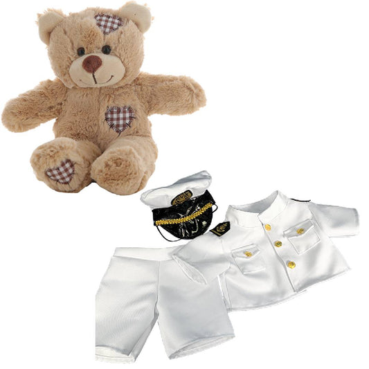 Brown Bear 8 Inch Plush with Navy Whites Uniform