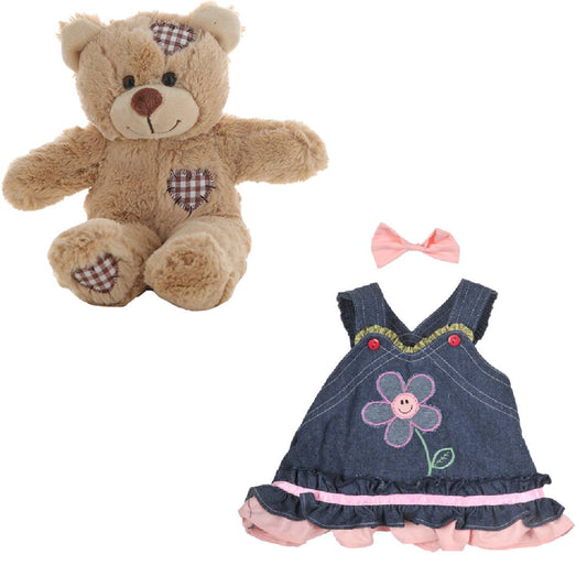 Brown Bear 8 Inch Plush with Summer Denim Dress & Bow