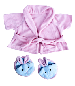 8 Inch Brown Bear Plush with Pink Bathrobe & Bunny Slippers