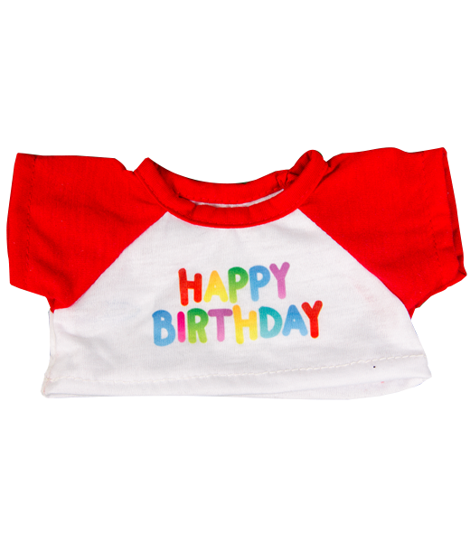 Brown Patches Bear 8 Inch Plush with Happy Birthday Red Sleeve T-Shirt