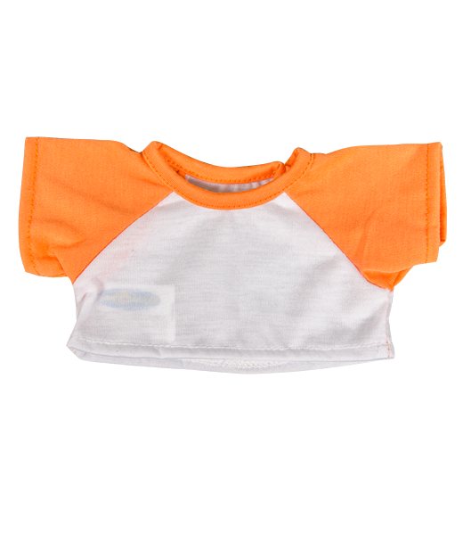 Brown Patches Bear 8 Inch Plush with White T-Shirt & Orange Sleeves