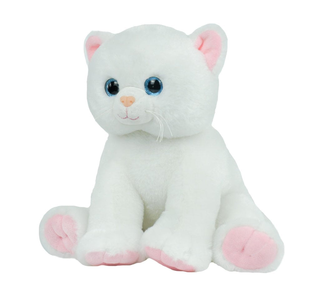 Close-up of the White Kitty stuffed toy, showing fluffy fur and huggable design.