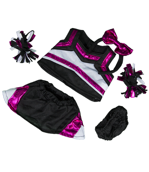 Brown Patches Bear 8 Inch with Hot Pink & Black Cheerleader Uniform