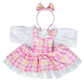8 Inch Brown Bear Plush with Plaid Pinafore & Bow Headband