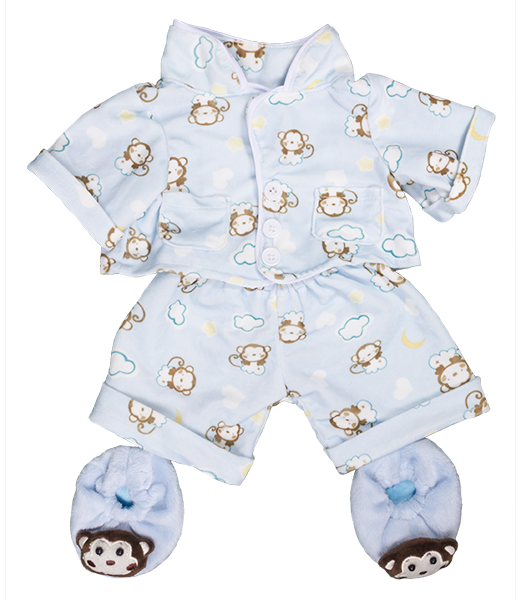 Blue Monkey Jammies w/Slippers 8 Inch