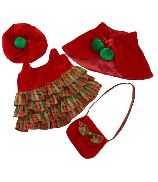 Christmas Dress w/hat, cape and bag 16 Inch