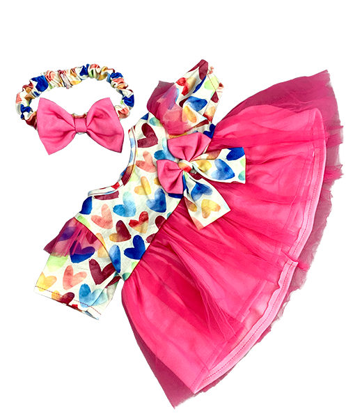 Pink Heart Dress w/headband 16 Inch