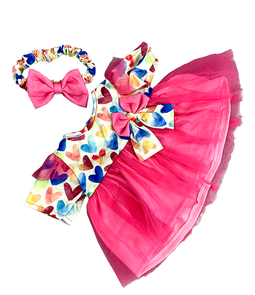 Pink Heart Dress w/headband 8 Inch