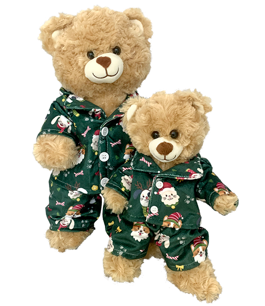 Green Festive Puppies and Kitties PJ's 16 Inch