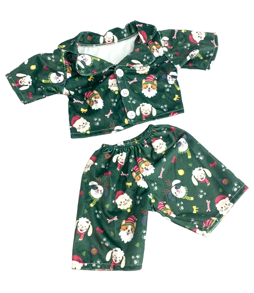 Green Festive Puppies and Kitties PJ's 16 Inch