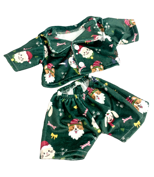 Green Festive Puppies and Kitties PJ's 8 Inch