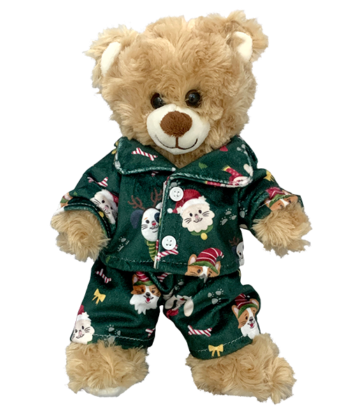 Green Festive Puppies and Kitties PJ's 8 Inch