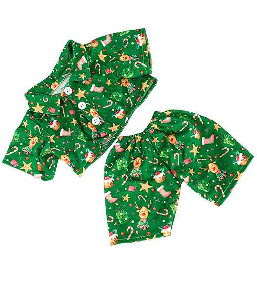 Brown Patches Bear 8 Inch with Green Reindeer Pajamas – Holiday Plush