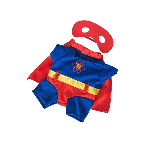 8-inch stuffed toy wearing a superhero costume with a cape and mask