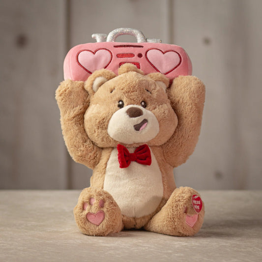 12 Inch Singing Boombox Bear Plush Toy – Musical Stuffed Animal Gift