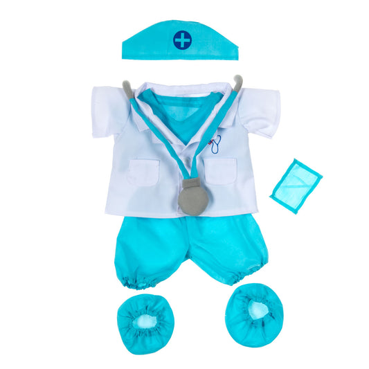 16-inch stuffed animal in doctor uniform with lab coat and scrubs