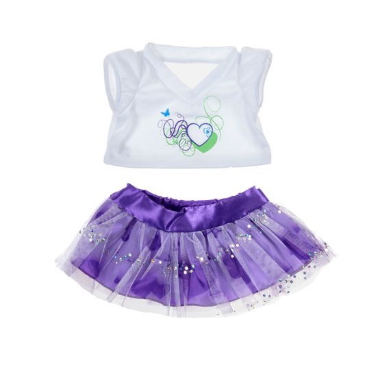 Purple Passion Hearts Skirt and Shirt for 16-Inch Stuffed Toy, Featuring a Vibrant Purple Design with Heart Patterns