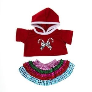 16-Inch Candy Cane Hoodie & Skirt Set for Stuffed Animals - Holiday Outfit for 14-18 Inch Plush Toys