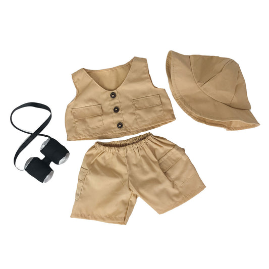 16-inch Boy's Safari Outfit for Stuffed Animals, safari shirt, khaki shorts, and safari hat