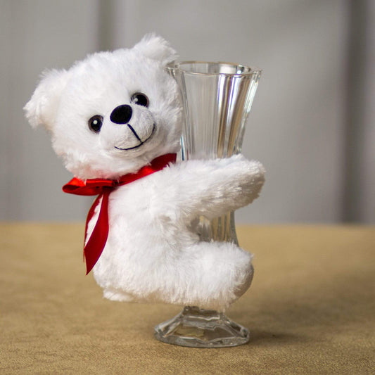 5.5 Inch White Bud Vase Hugger – Small Plush Teddy Gift for Kids & Decor