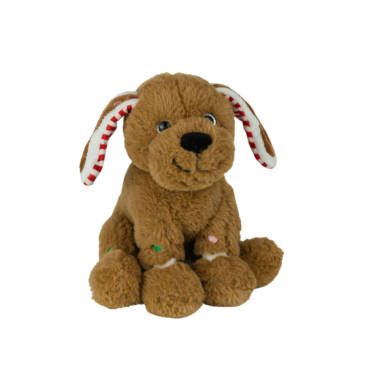 Gingerbread Puppy 8-inch stuffed toy – festive brown plush puppy with red and white holiday details