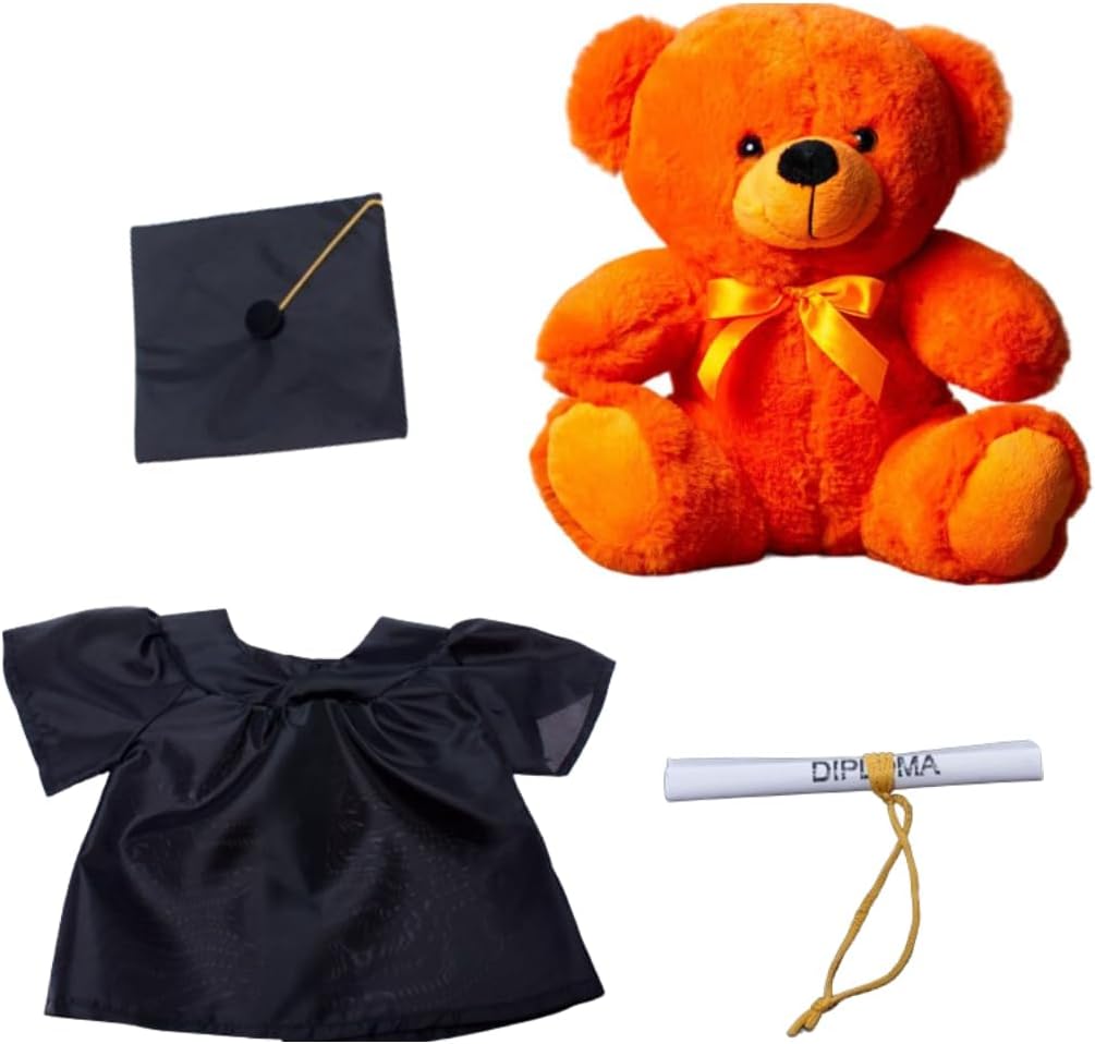 Orange Graduation Plush Toy, Graduation Gown Outfit and Teddy Bear Set - Soft and Cuddly 9-Inch Graduation Plush Toy Combo