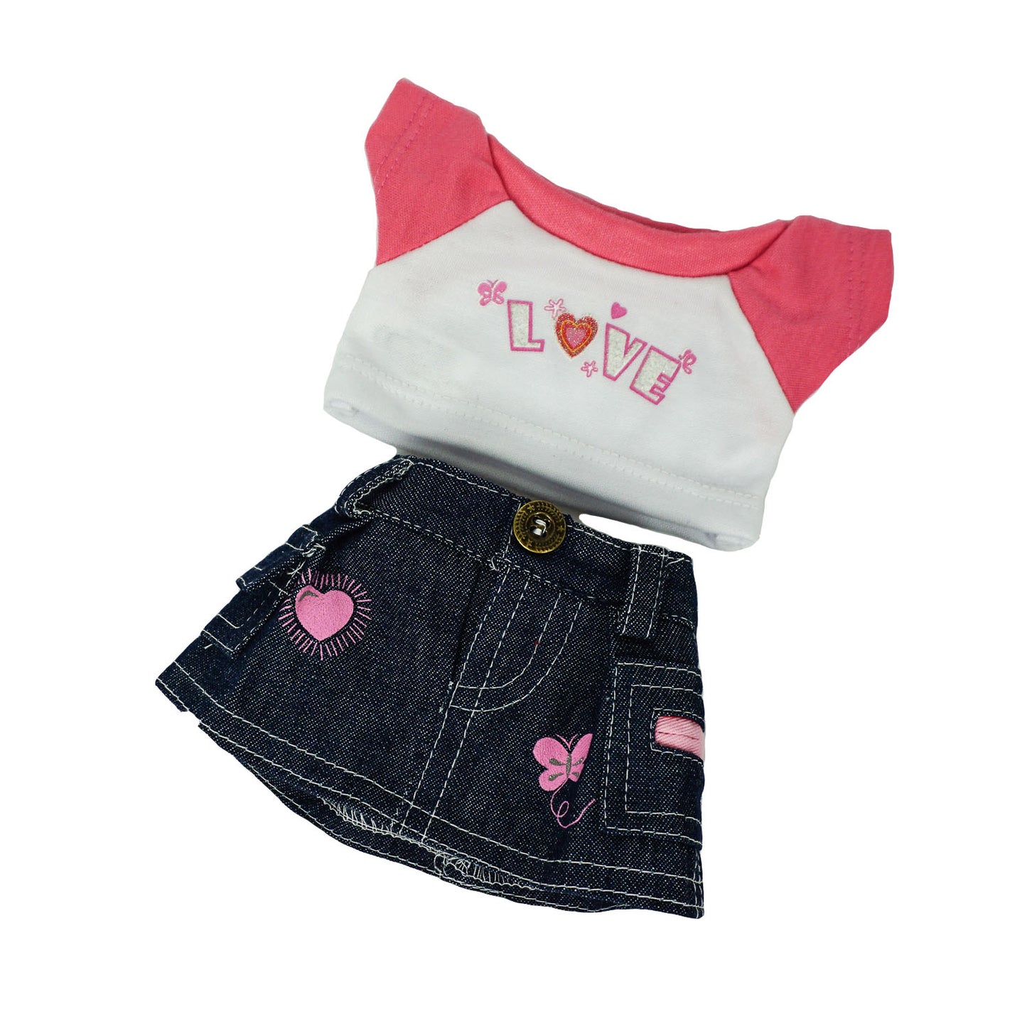 8-Inch Love T-Shirt & Jean Skirt Outfit for Stuffed Animals – Cute Teddy Bear Clothes