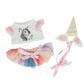 Unicorn outfit for 8-inch stuffed toy featuring rainbow colors, fluffy mane, and magical horn