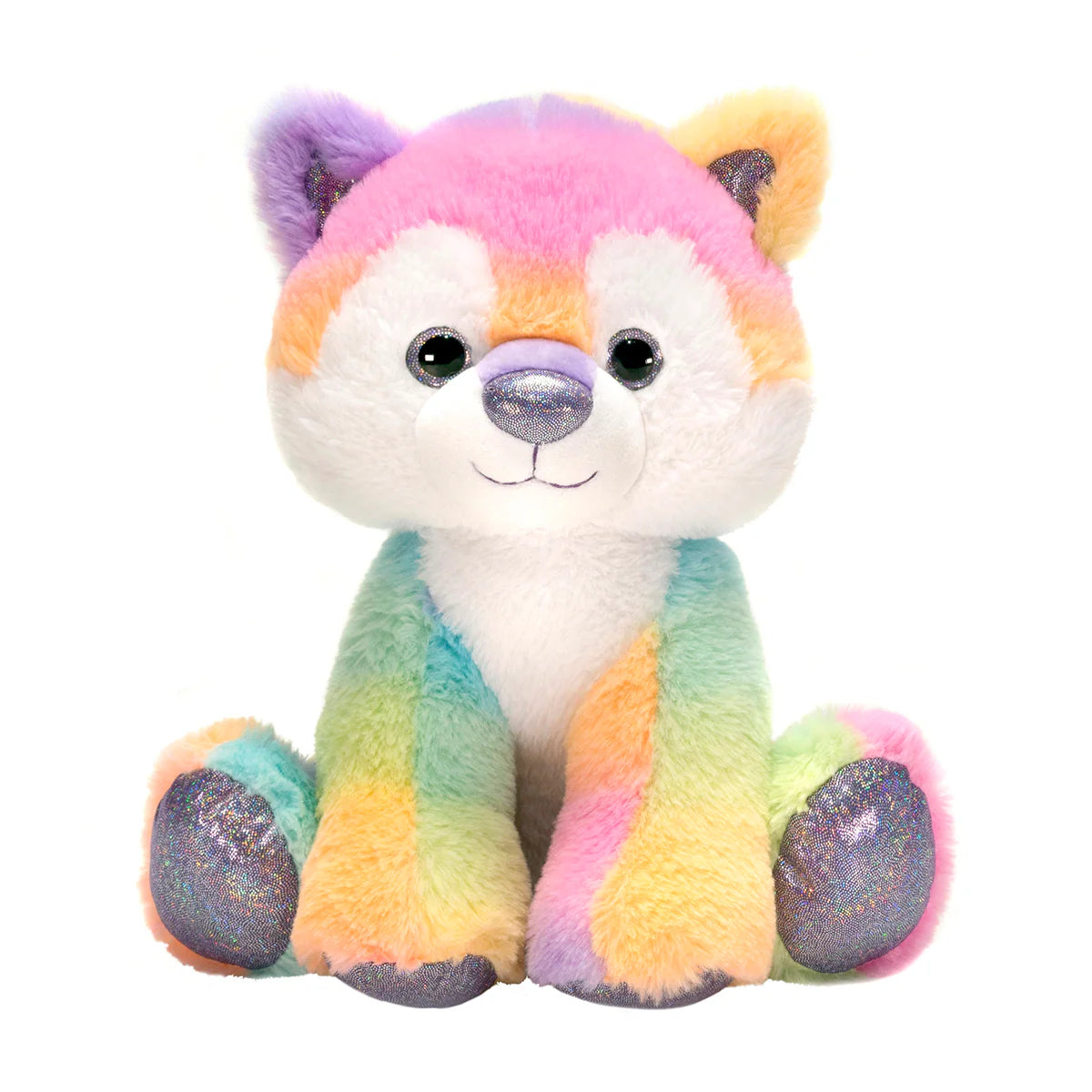 Rainbow Sherbet Sitting Wolf Plush - 10.5-Inch Soft Stuffed Animal for Kids