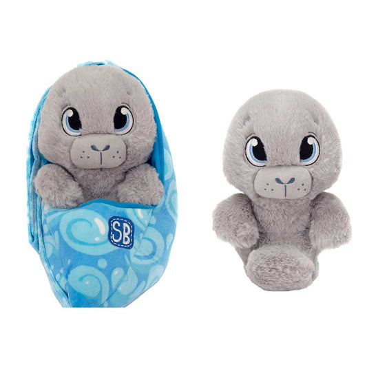 9-Inch Sitting Manatee Plush Toy with Swaddle Sling