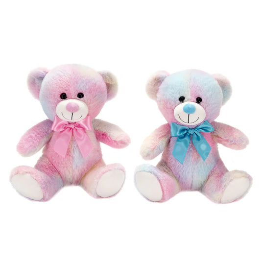 8 Inch Tie-Dye Bear Plush with 2 Ribbons – Pink & Blue Stuffed Animal
