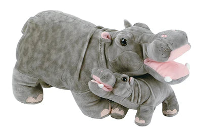 18-Inch Standing Mom and Baby Hippo Collection