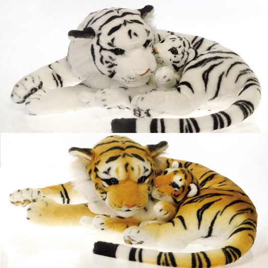 Soft 18 Inch Laydown Tiger Plush - Mom and Baby